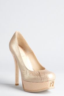 Fendi Platinum and Copper Snakeskin Logo Platform Pumps - Lyst