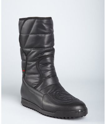  Black Quilted Nylon and Leather Boots with Fur Lining 