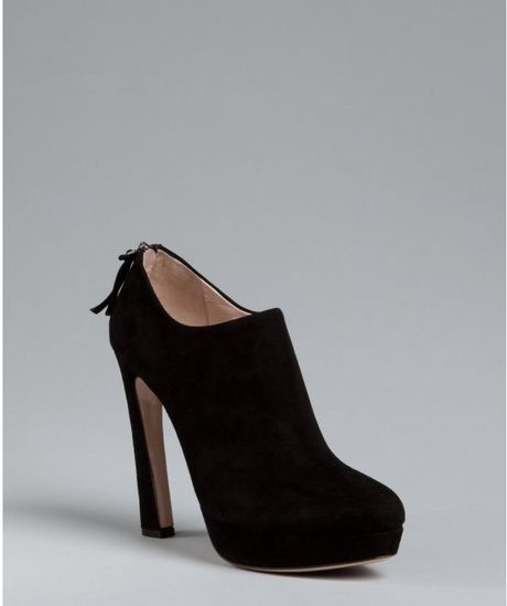 Miu Miu Black Suede Zip Back Platform Booties in Black - Lyst