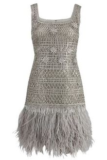 Oscar de la Renta Sleeveless Lame Dress with Feather Hem - Lyst