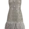Oscar De La Renta Sleeveless Lame Dress with Feather Hem in Silver - Lyst
