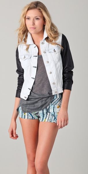 Rag & Bone The Jean Jacket W Leather Sleeves in Blue | Lyst