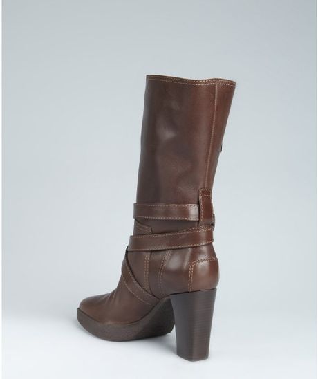 leather stacked heel boots