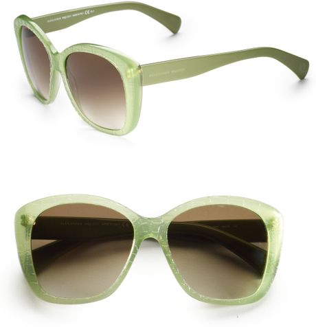 Alexander Mcqueen Textured Plastic Cateye Sunglasses in Green - Lyst