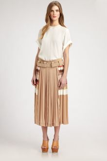 Chloé Silk Colorblock Pleated Skirt - Lyst