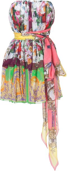 D&G Multicolor Belted Strapless Dress - Lyst