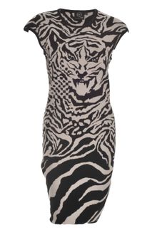 McQ by Alexander McQueen Intarsia Knit Tiger Dress in Black and White - Lyst