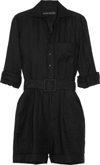 Ralph Lauren Black Label Parton Belted Linen Playsuit - Lyst