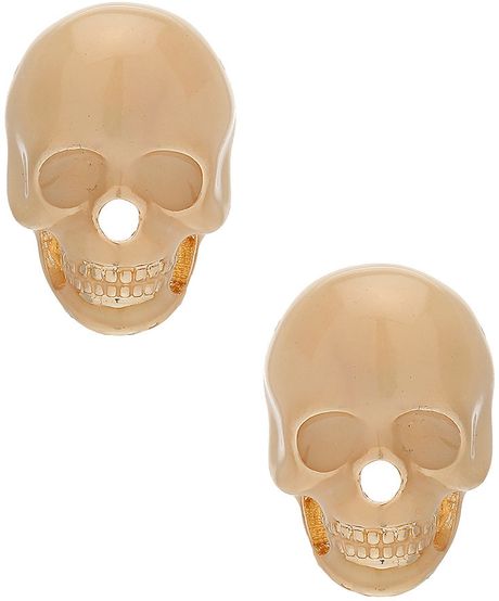 Topshop Enamel Skull Studs in Gold (cream) - Lyst
