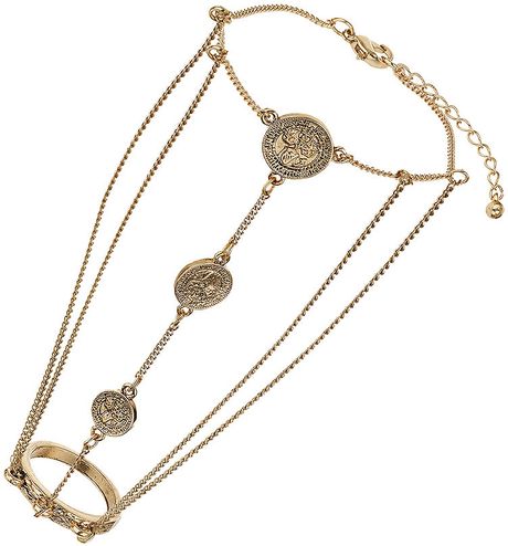 Topshop Coin Ring Hand Cover Bracelet in Gold - Lyst