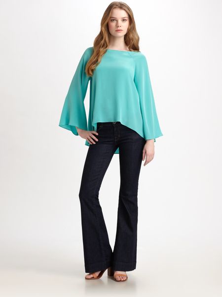 Zimmermann Silk Flare Top in Blue (grey) - Lyst