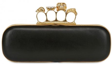 Alexander Mcqueen Skull Knuckle Box Leather Clutch in Black - Lyst