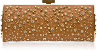  Long Structured Leather and Crystal Clutch 