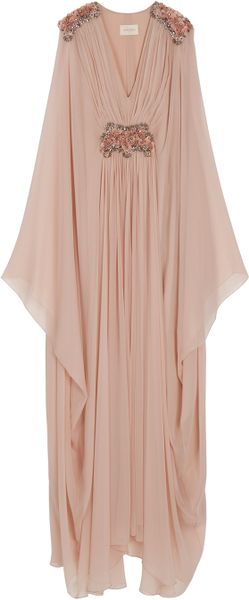Marchesa Embellished Chiffon Kaftan Gown in Pink - Lyst