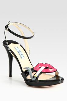 Prada Patent Leather Lip Platform Sandals - Lyst