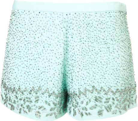 Topshop High Waisted Beaded Shorts in Green (apple) - Lyst