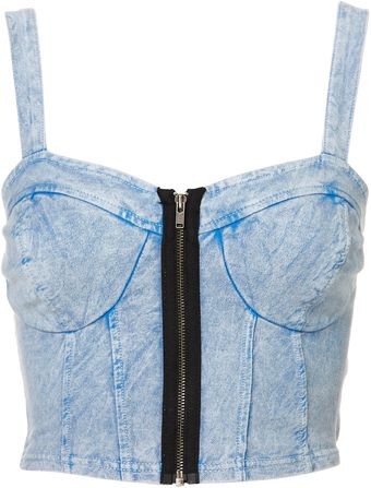 Topshop Denim Zip Bralet - Lyst
