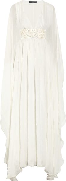 Alexander Mcqueen Embellished Silk Chiffon Gown in White - Lyst