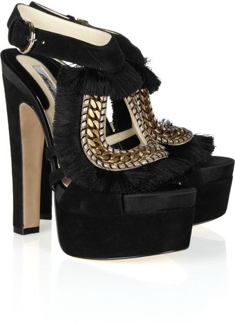 Brian Atwood Blanco Fringe and Chaintrimmed Suede Sandals - Lyst