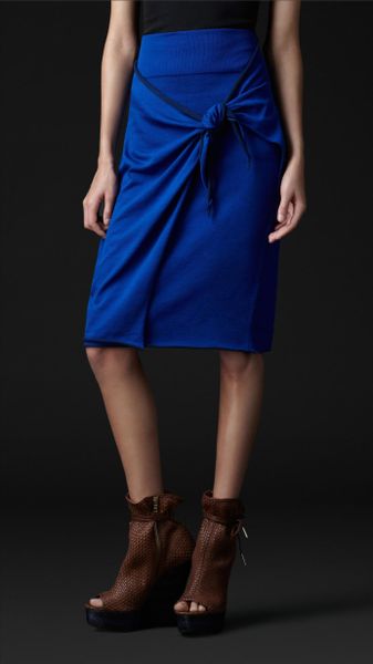 Burberry Prorsum Silk Cotton Draped Knot Skirt in Blue (sapphire blue) - Lyst