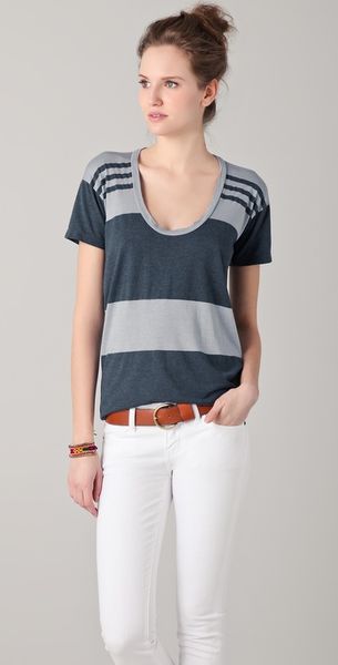 James Perse Relaxed Scoop Neck Striped Tee - Lyst