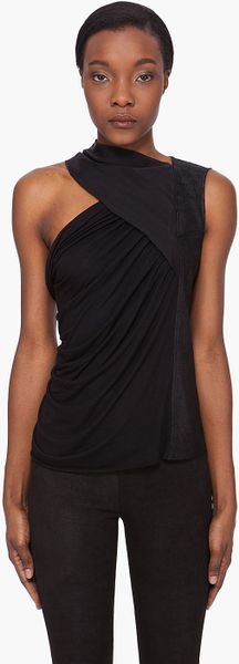 Rick Owens Leather Trimmed Scarf Tank Top in Black - Lyst