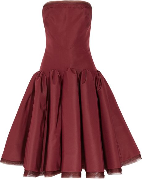 Zac Posen Strapless Silkfaille Dress in Red (burgundy) - Lyst