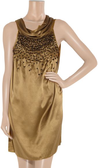  Night Champagne Beaded Silk Satin Dress 