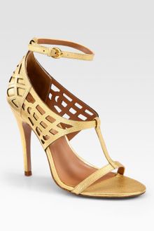 Elie Tahari Metallic Leather Tstrap Cage Sandals - Lyst