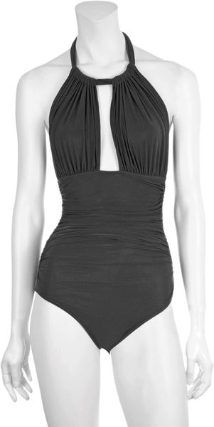 Lenny Ruched Halter Swimsuit in Gray (charcoal) - Lyst