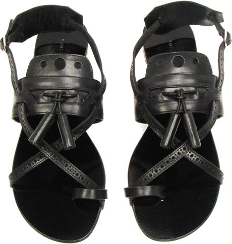 black tassel flat sandals