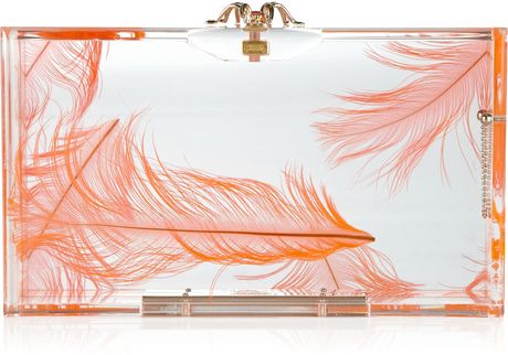 Charlotte Olympia Pandora Feather Perspex Box Clutch in Orange (coral) - Lyst
