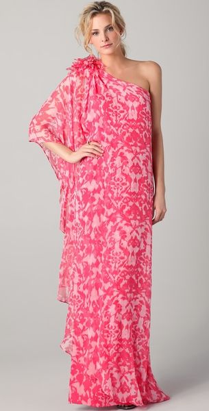 Notte By Marchesa One Shoulder Chiffon Gown in Pink (coral) - Lyst