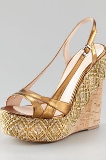 Giorgio Armani Woven Cork Wedge Slingback Sandal - Lyst