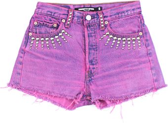 Obesity And Speed Pink Studded Denim Shorts - Lyst