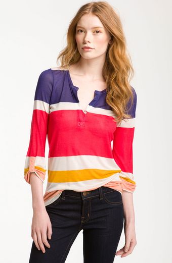  Colorblock Stripe Henley Top 