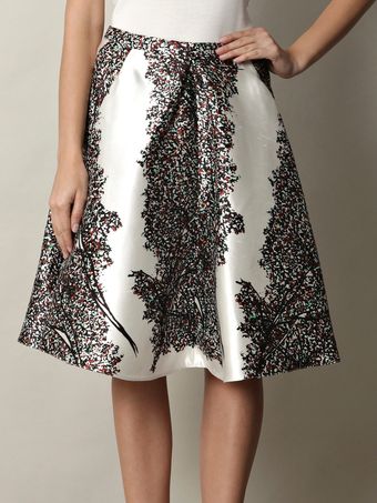  Leaves Print Silk Skirt 