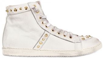  Leather Spikes Dirty Effect High Sneaker 