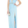 Versace Leather Trimmed Pleated Satin Jersey Gown in Blue - Lyst