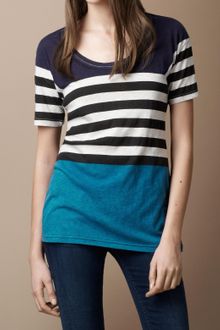 Burberry Brit Contrast Stripe Cotton Tshirt - Lyst