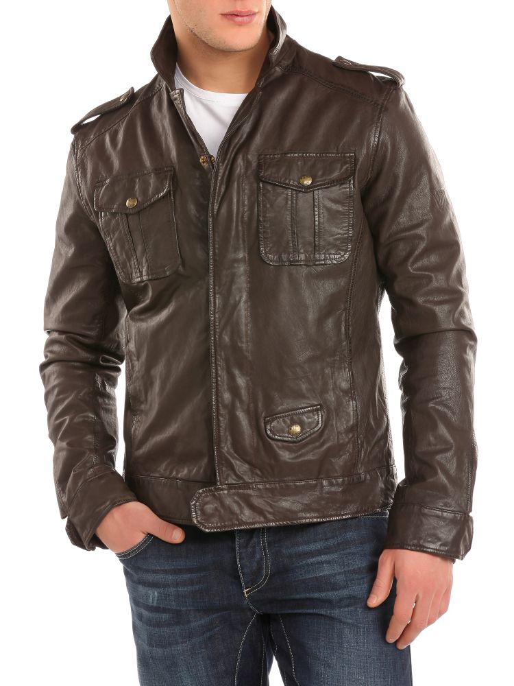 Guess Headly Leather Jacket In Brown For Men Dark Brown Lyst 