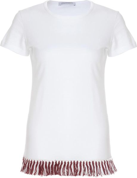 J.w. Anderson J W Anderson Womens Fringe Detail Tshirt in White - Lyst