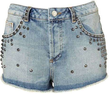 Moto Studded Hotpants in Blue (bleach stone) - Lyst