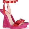 Christian Louboutin Djaldos 120 Leather And Suede Wedge Sandals in Pink (turquoise) - Lyst