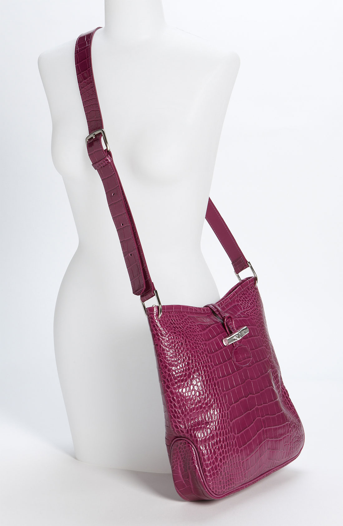 Longchamp Roseau Croc Embossed Crossbody Bag in Purple (deep purple) Lyst