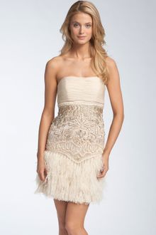 Sue Wong Strapless Feather Skirt Dress - Lyst