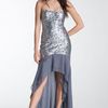 Way-in Strapless Sequin Chiffon Trane Gown in Silver (gunmetal grey) - Lyst