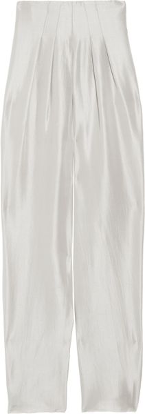 Giorgio Armani Pleated Slubsilk Pants in Silver - Lyst