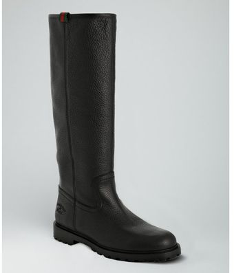  Black Pebbled Leather Slipon Boots 