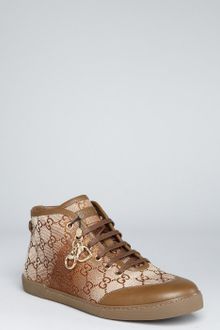 Gucci Tan Gg Canvas Charm Lace Up High Top Sneakers - Lyst